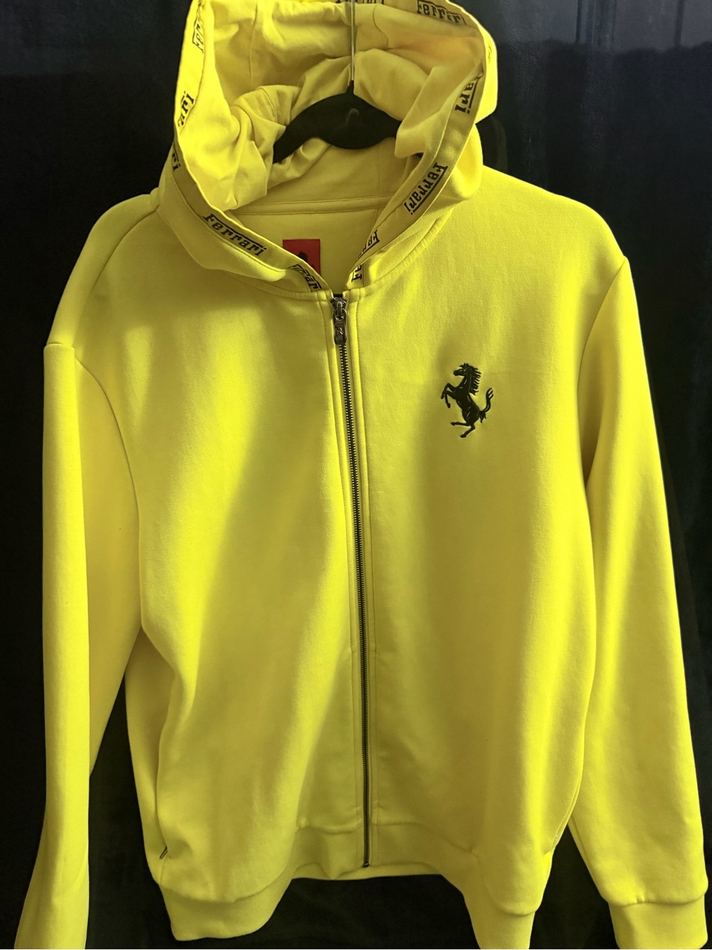 Ferrari men’s Bright Yellow Zip-Up Hoodie with Black Logo